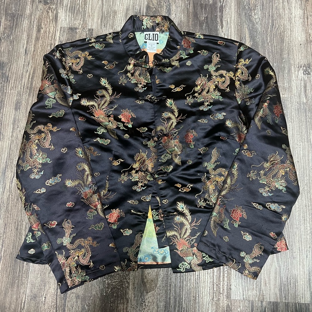 Clio Dragon Jacquard Silky Chinese Art To Wear Jacket Size 12